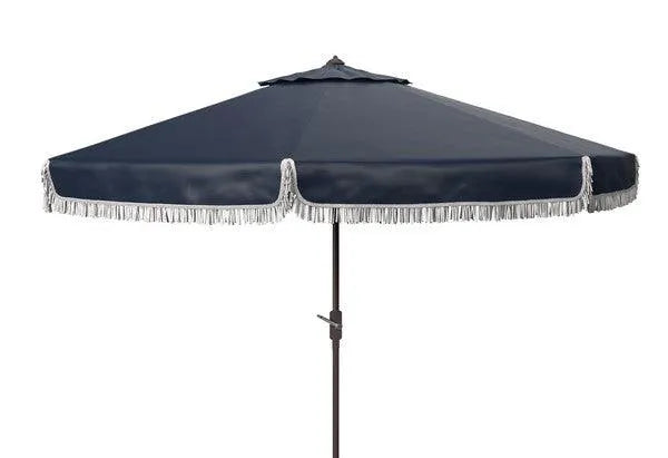 Safavieh Milan Fringe Navy-White Round Crank Umbrella (11ft)