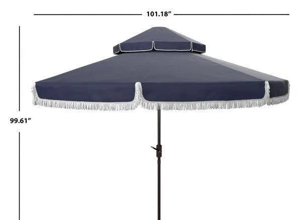 Safavieh Milan Navy Double Top Fringe Crank Umbrella (9ft)