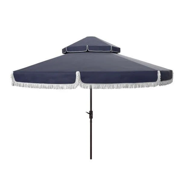 Safavieh Milan Navy Double Top Fringe Crank Umbrella (9ft)