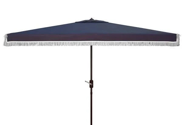 Safavieh Milan Navy-White Fringe Crank Rectangular Umbrella (6.5 X 10 Ft)