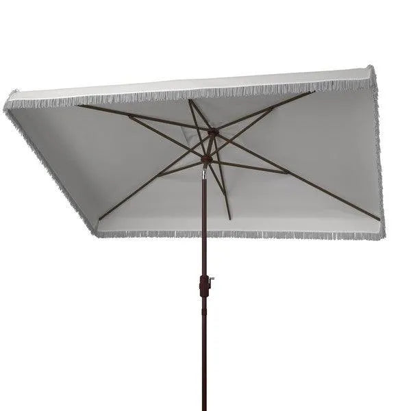 Safavieh Milan White Rectangular Fringe Crank Umbrella