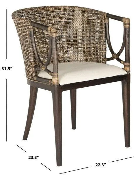 Safavieh Beningo Brown Rattan Arm Chair With White Cushion