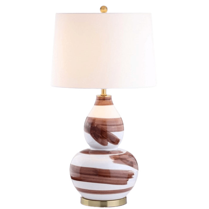 Safavieh Aileen Ceramic Table Lamp in Brown/White Pattern with Curved Body